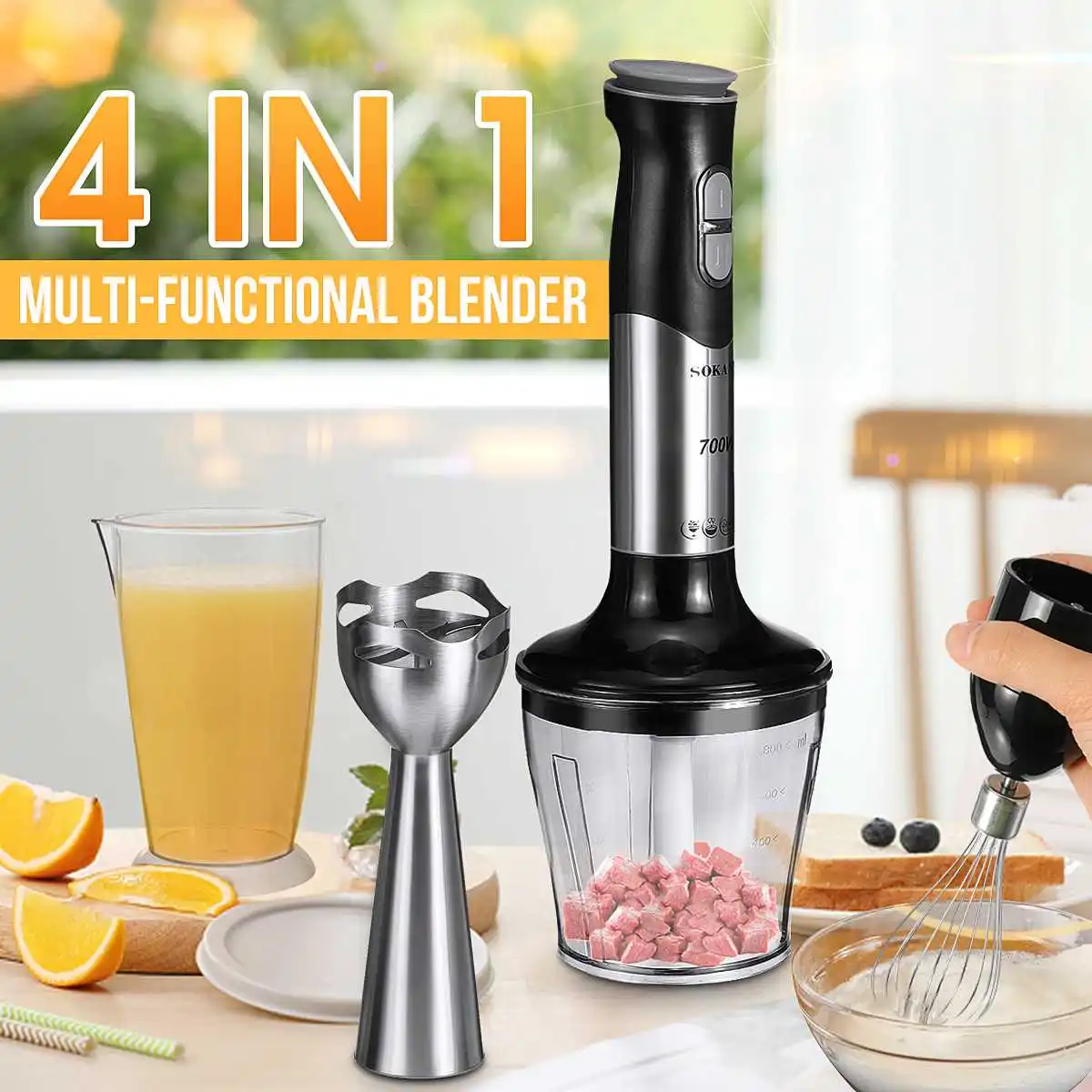 SOKANY 4 in 1 Handheld Blender Immersion Hand Stick Blender Mixer Vegetable Meat Grinder Smoothie Cup Vegetable Stainless Steel
SOKANY 4 in 1 Handheld Blender Immersion Hand Stick Blender Mixer Vegetable Meat Grinder Smoothie Cup Vegetable Stainless Steel