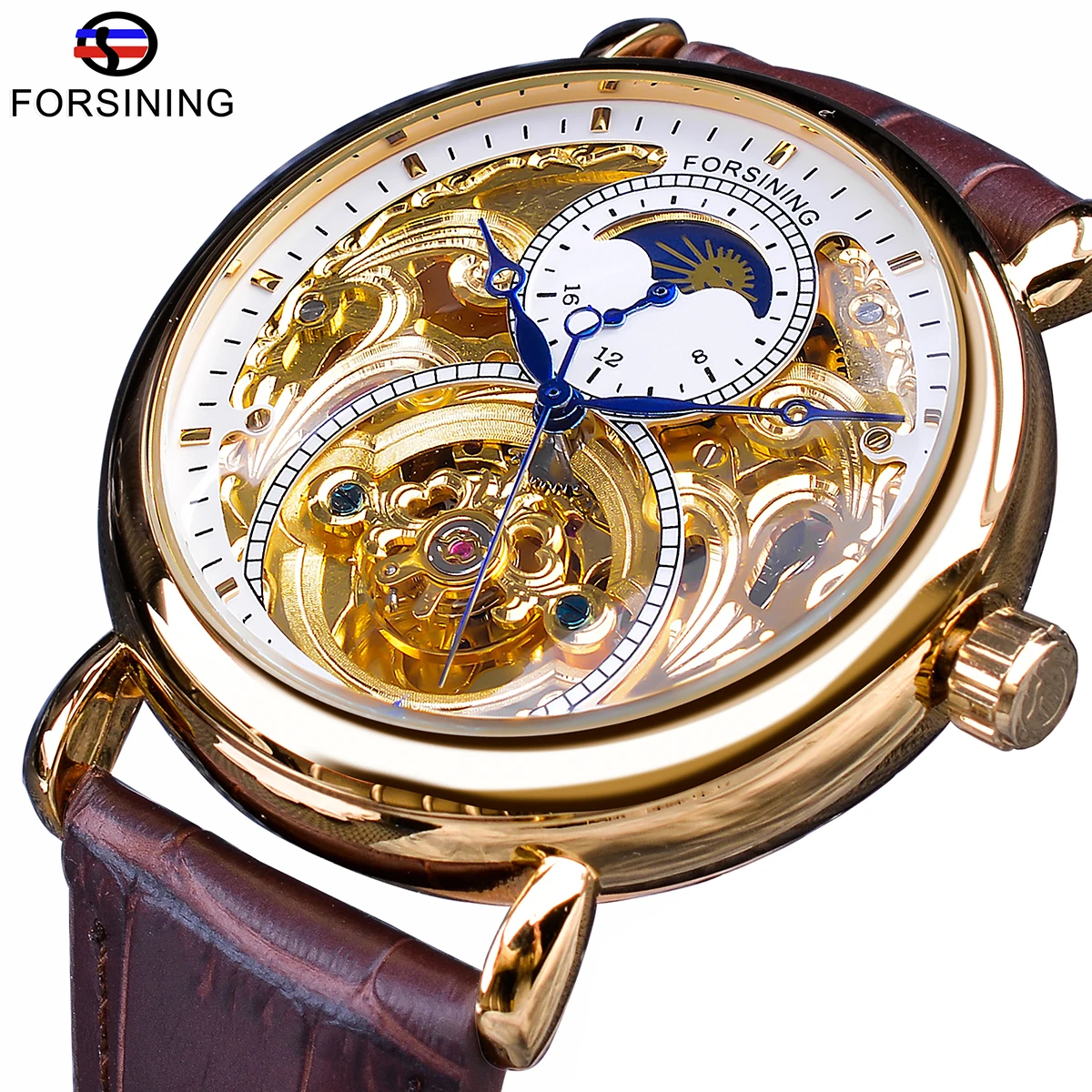 Forsining Top Brand Tourbillon Brown Leather Strap Skeleton Luxury Automatic Mechanical Moon Phase Watch Steampunk Male Clock
Forsining Top Brand Tourbillon Brown Leather Strap Skeleton Luxury Automatic Mechanical Moon Phase Watch Steampunk Male Clock