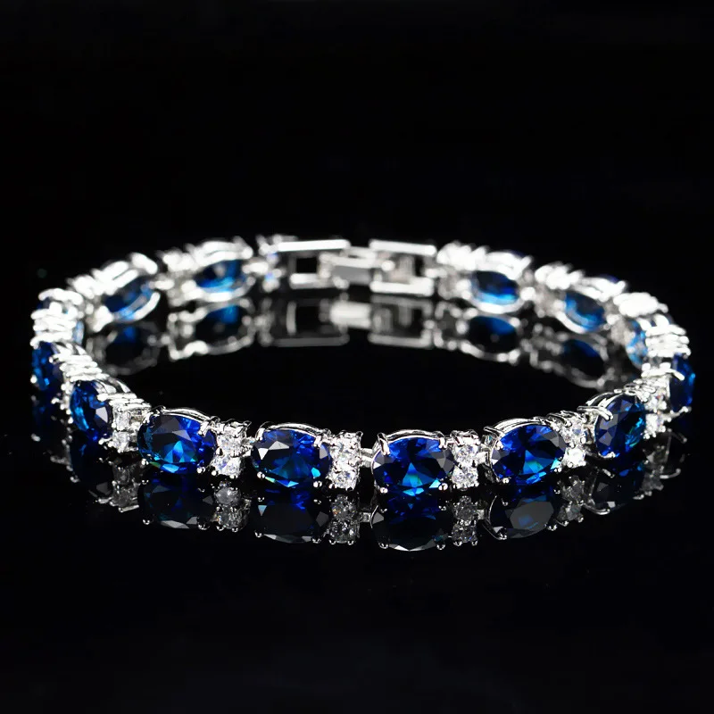 Fashion Women's Copper Silver Plated Jewelry Summer Design Dark Blue White Stone Crystal Oval Bracelet, Suitable for Wedding
Fashion Women's Copper Silver Plated Jewelry Summer Design Dark Blue White Stone Crystal Oval Bracelet, Suitable for Wedding
