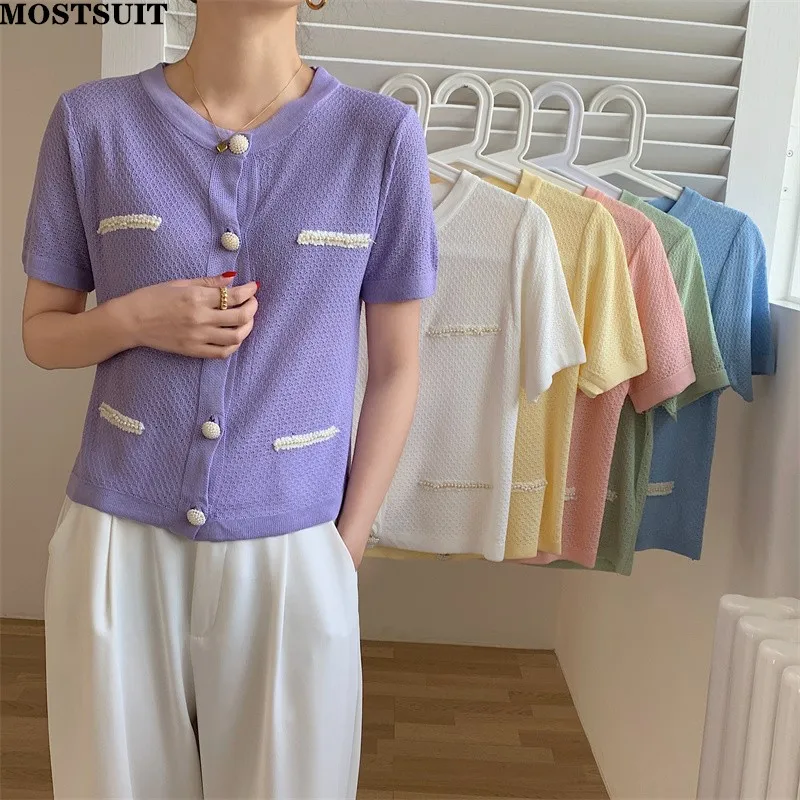 Women's Summer Cardigan 2022 Short Sleeve Single-breasted O-neck Jumper Korean Chic Elegant Ladies Sweater Caridgans
Women's Summer Cardigan 2022 Short Sleeve Single-breasted O-neck Jumper Korean Chic Elegant Ladies Sweater Caridgans