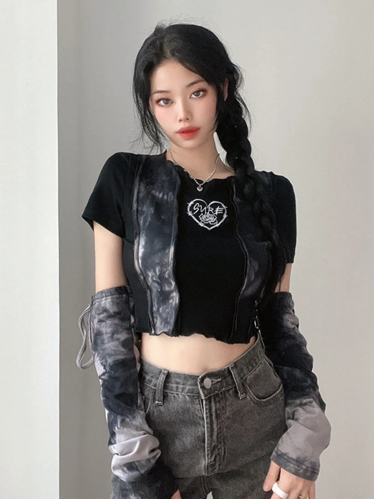 2022 New Tie-dye Color-blocking T-shirt Women + Sleeve Design Sense of Slim Fit and Thin Hot Girl Dance Short Top Goth Ins
2022 New Tie-dye Color-blocking T-shirt Women + Sleeve Design Sense of Slim Fit and Thin Hot Girl Dance Short Top Goth Ins