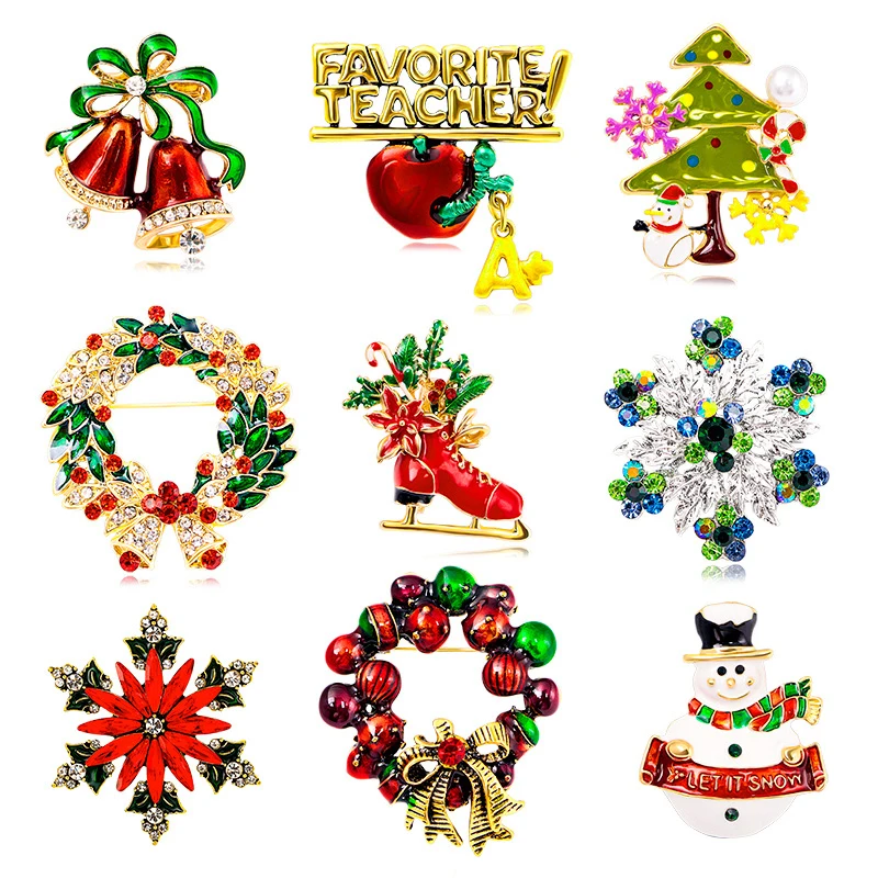 

Brooches Wholesale Christmas Vibe Series Snowflake Garland Boot Bell Snowman Brooch Pin Enamel Rhinestone Corsage Festivals Gift