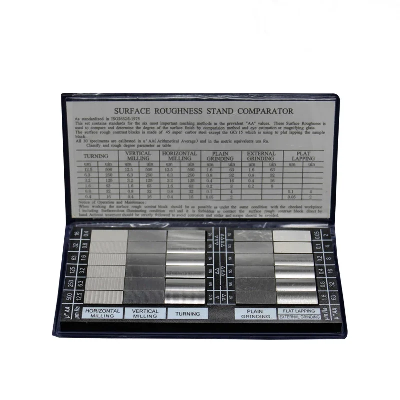 RUG-100 Surface Roughness Comparison Sample Block Ra0.05-12.5mm Roughness Sample Block Notebook Sample Block 7/8 "x 3/8" Each
RUG-100 Surface Roughness Comparison Sample Block Ra0.05-12.5mm Roughness Sample Block Notebook Sample Block 7/8 "x 3/8" Each