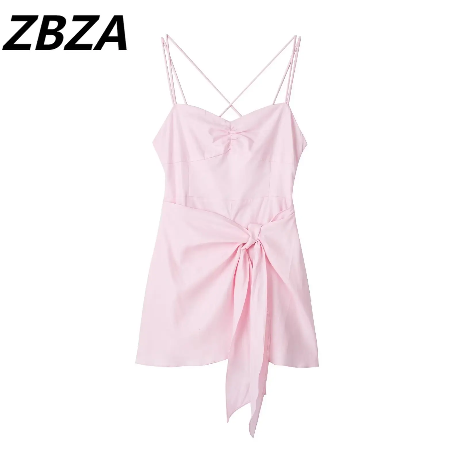 

ZBZA Women 2023 New Chic Fashion Linen Blended Towel-wrapped Type Jumpsuits Vintage Backless Thin Straps Female Playsuits Mujer