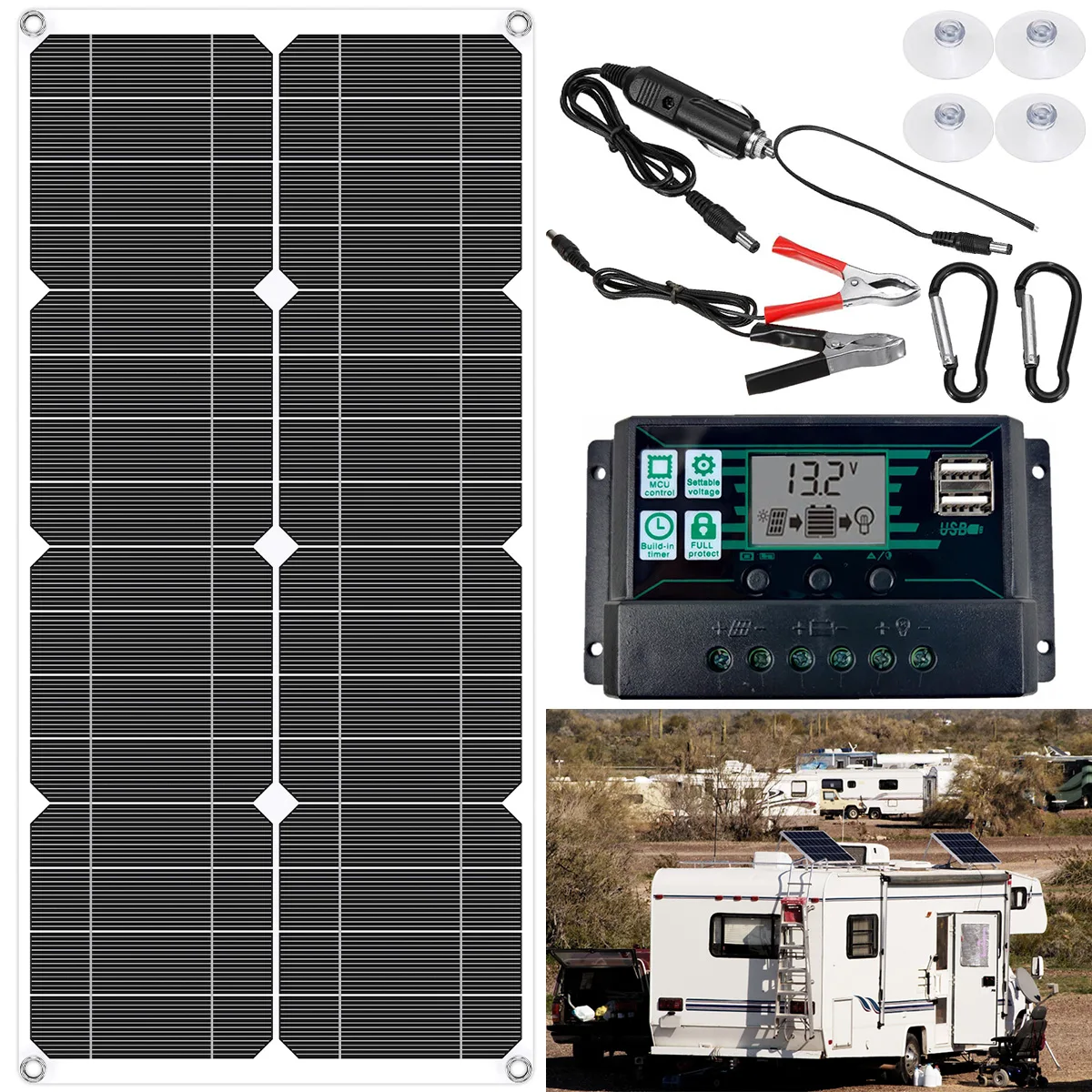 Solar Panel Kit Solar Charger Durable 30A Battery Charger LCD Controller Portable Outdoor Solar Plate Premium Solar Panel with 2
Solar Panel Kit Solar Charger Durable 30A Battery Charger LCD Controller Portable Outdoor Solar Plate Premium Solar Panel with 2