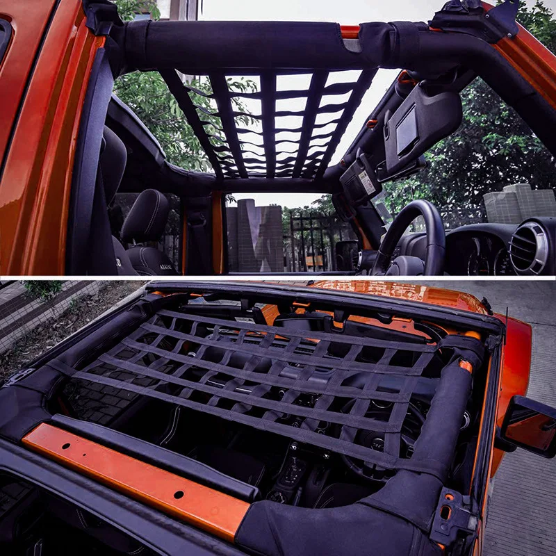 

Car Ceiling Storage Pocket Multifunction Cargo Mesh Net Roof Top Hammock Baggage Cover Tail box net for Jeep Wrangler jk jl RJ