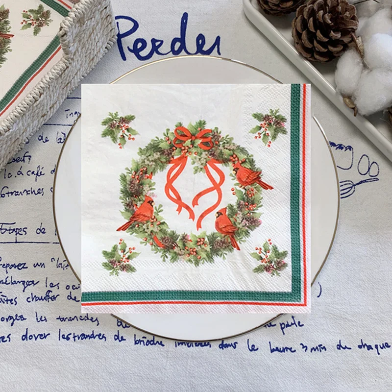 20Pcs/Bag Merry Christmas Flower Paper Napkins Christmas Wreath Birds Bow Decoupage Serviettes for Xmas Party Tableware Decor
20Pcs/Bag Merry Christmas Flower Paper Napkins Christmas Wreath Birds Bow Decoupage Serviettes for Xmas Party Tableware Decor