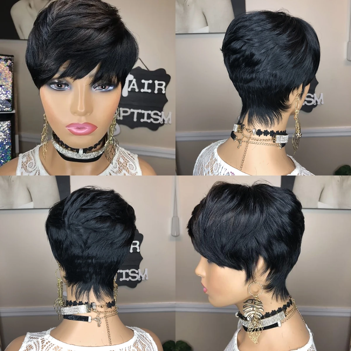 

WIGERA Synthetic On Sale Bob Short Black Pixie Cut Straight Hairstyle Wig With Bang Deep Wave Wigs Machine Made For Black Women