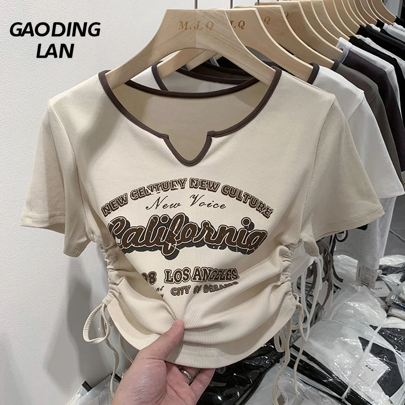 Gaodinglan Modal Cotton Short Sleeve Summer T-shirts Women Creative Letter Print Tops Drawstring Waistband Streetwear Short Tees 
Gaodinglan Modal Cotton Short Sleeve Summer T-shirts Women Creative Letter Print Tops Drawstring Waistband Streetwear Short Tees