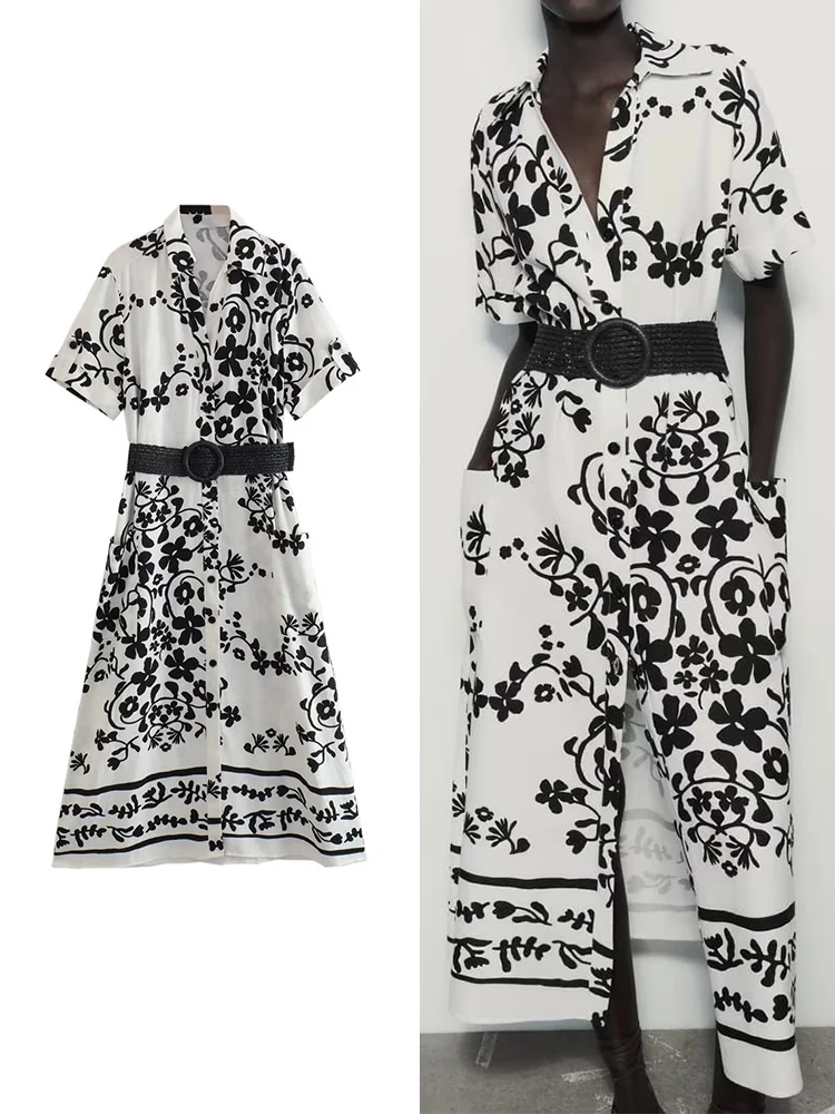TRAF 2023 Women Floral Print Chic Dress With Belt Summer New Female Daily Casual Style Lapel V-Neck Short Sleeve Long Dresses
TRAF 2023 Women Floral Print Chic Dress With Belt Summer New Female Daily Casual Style Lapel V-Neck Short Sleeve Long Dresses