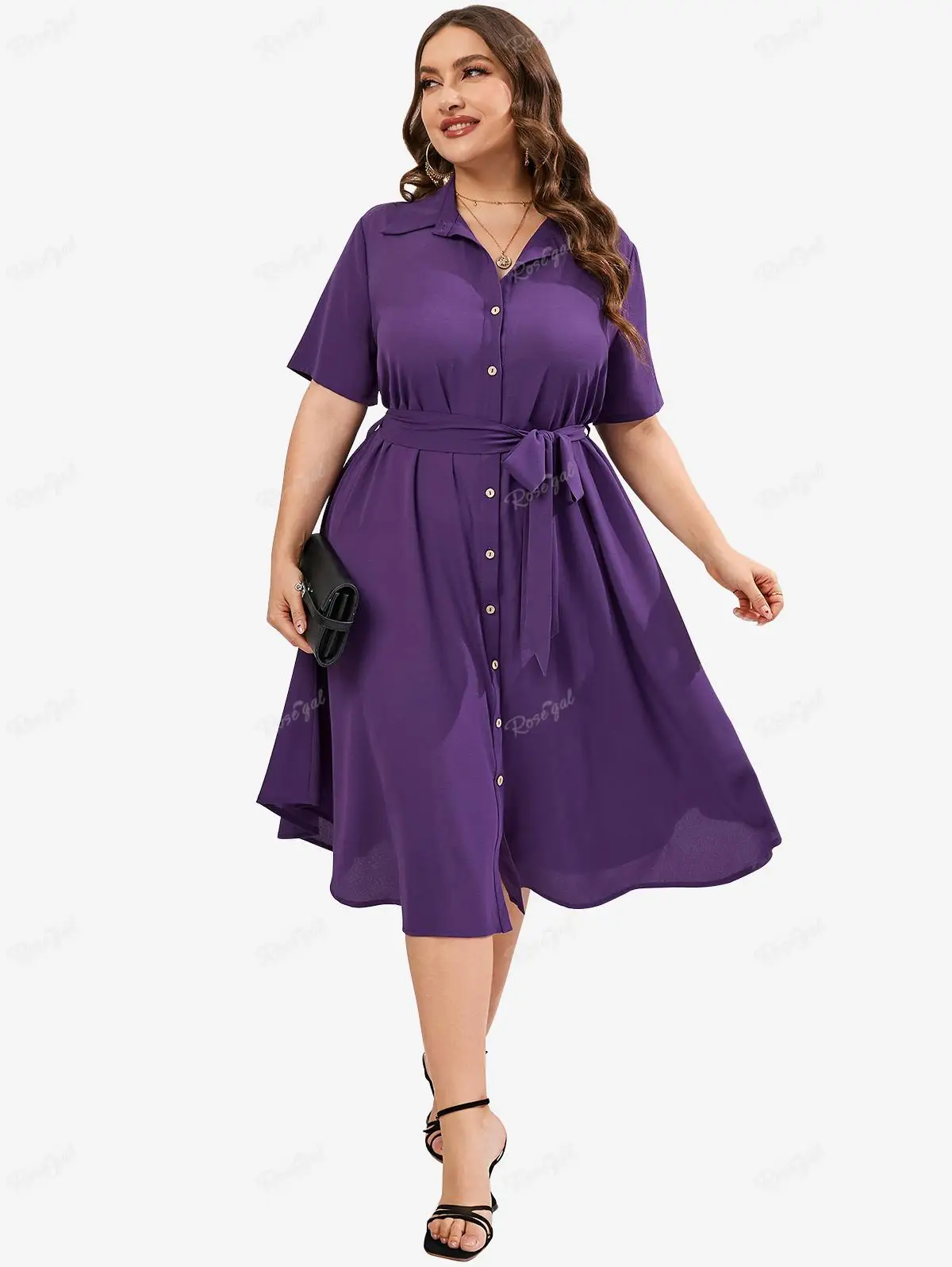 ROSEGAL Plus Size Pockets Belt Shirt Dress For Women Summer High Waist Short Sleeves Casual Midi Vestidos A-Line Dresses Purple
ROSEGAL Plus Size Pockets Belt Shirt Dress For Women Summer High Waist Short Sleeves Casual Midi Vestidos A-Line Dresses Purple