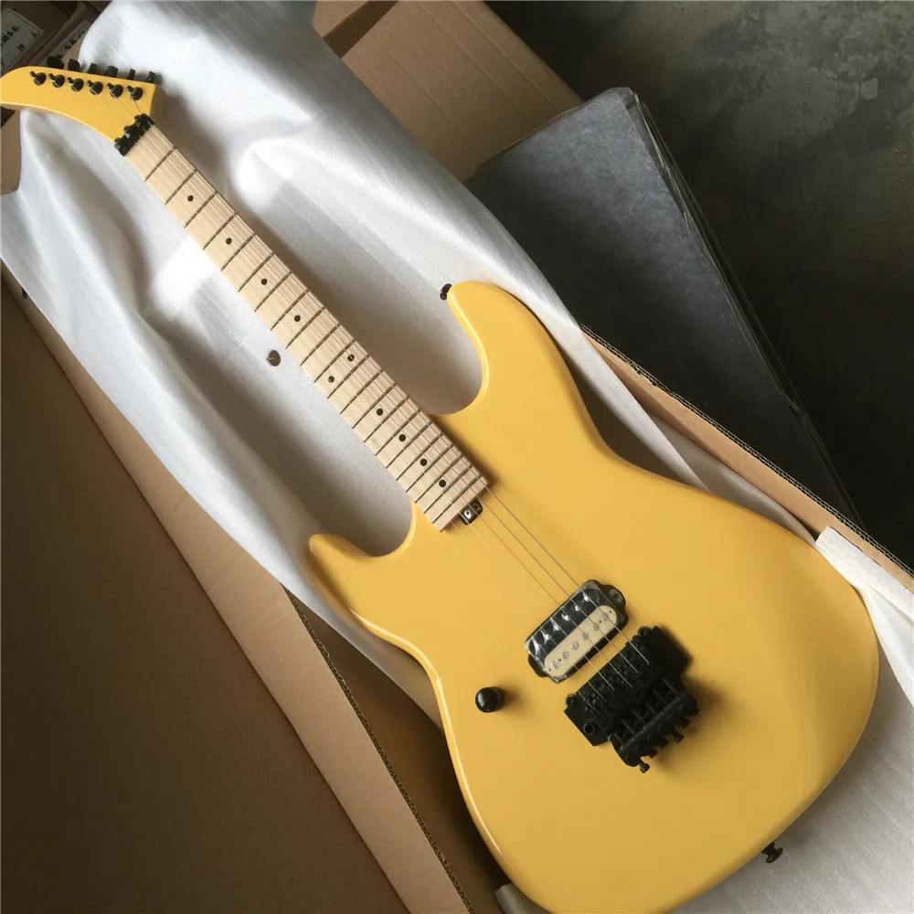 

Left hand pure glossy yellow with flame maple veneer set neck guitar with fixed bridge guitars guitarra