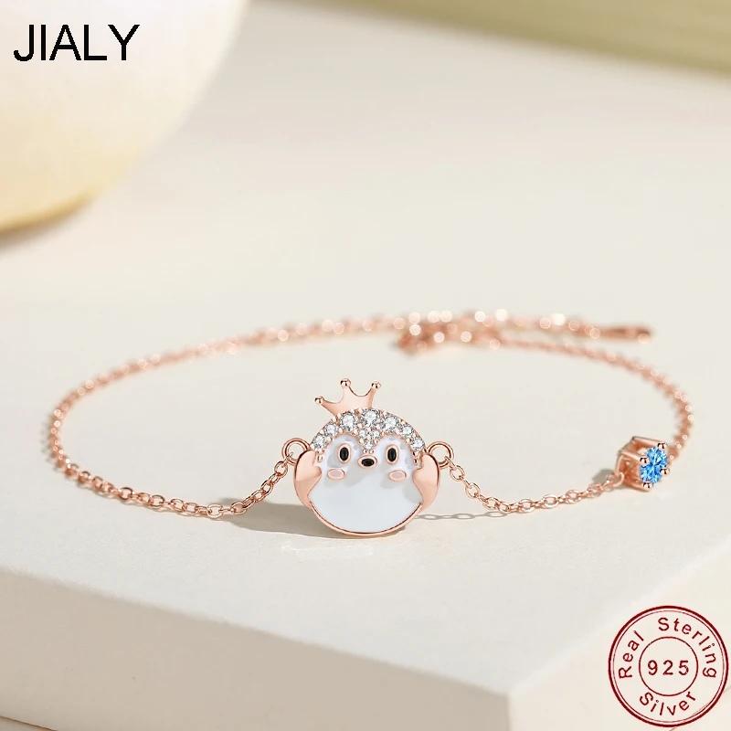 

JIALY AAA CZ Crown Penguin S925 Sterling Silver Bracelet Chain For Women Birthday Party Gift Jewelry