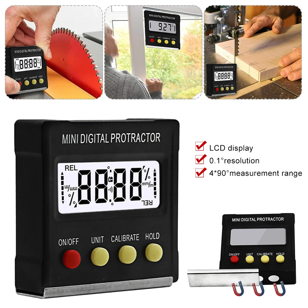 4 x 90° Digital Protractor Lightweight Magnetic Inclinometer Angle Finder with LCD Display/Data Hold/Calibration Measuring Tool
4 x 90° Digital Protractor Lightweight Magnetic Inclinometer Angle Finder with LCD Display/Data Hold/Calibration Measuring Tool