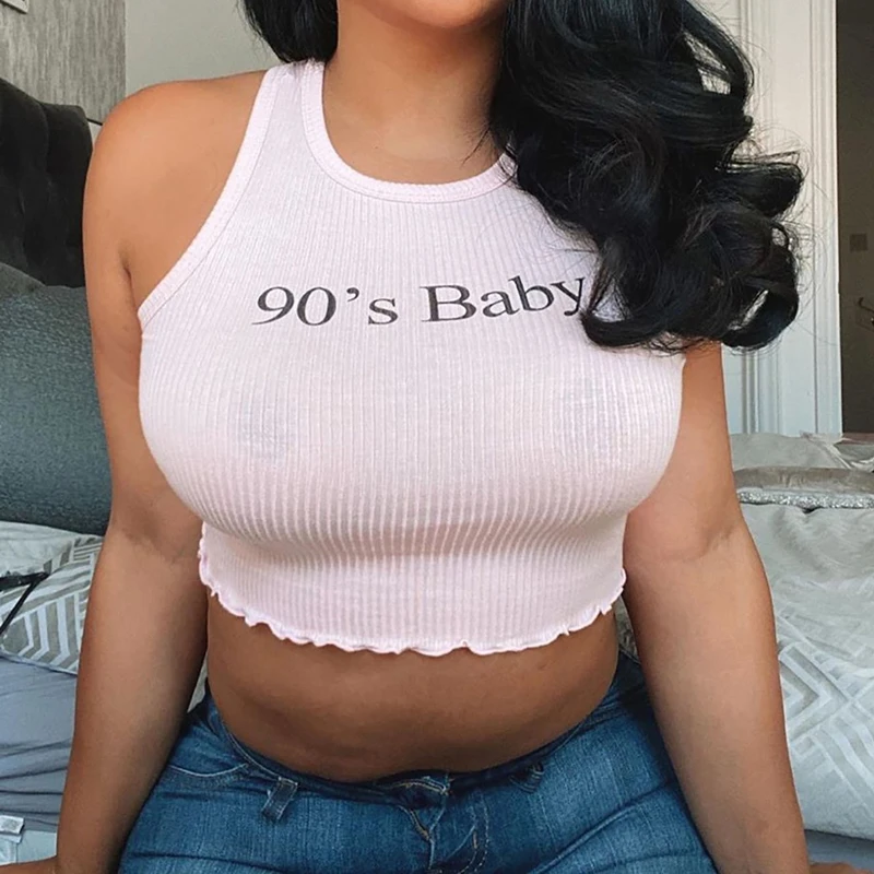 Женские трикотажные майки в рубчик, милые облегающие кроп-топы с отделкой под салат 
Женские трикотажные майки в рубчик, милые облегающие кроп-топы с отделкой под салат