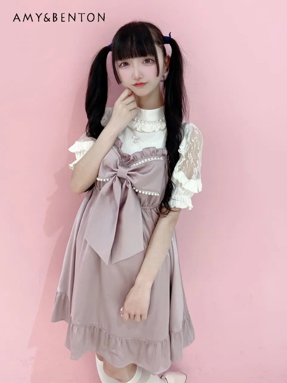 2023 Summer New Japanese Style Spaghetti Straps Dress Women Slimming Fairy Sling Dress Lady Big Bow Pearl Lolita Dress Female
2023 Summer New Japanese Style Spaghetti Straps Dress Women Slimming Fairy Sling Dress Lady Big Bow Pearl Lolita Dress Female