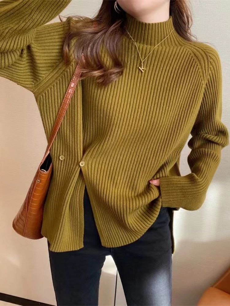 Women Sweaters 2023 Autumn/Winter New South Turtleneck Irregular Split Button Sweater Loose Solid Pullover Korean Fashion Tops
Women Sweaters 2023 Autumn/Winter New South Turtleneck Irregular Split Button Sweater Loose Solid Pullover Korean Fashion Tops