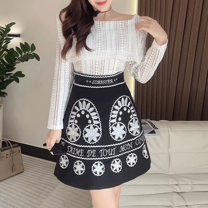 Chic Embroidery Lace 2 Piece Sets Ladies Elegant Long Sleeve Tops + High Waisted Skirts Runway Design Vintage Matching Sets
Chic Embroidery Lace 2 Piece Sets Ladies Elegant Long Sleeve Tops + High Waisted Skirts Runway Design Vintage Matching Sets