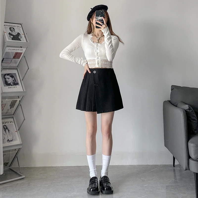 Estceque Black Pleated A-line Mini Skirt Women Plus Size High Waist Slim Short Button Skirt Elegance Fashion Summer 2022 New
Estceque Black Pleated A-line Mini Skirt Women Plus Size High Waist Slim Short Button Skirt Elegance Fashion Summer 2022 New