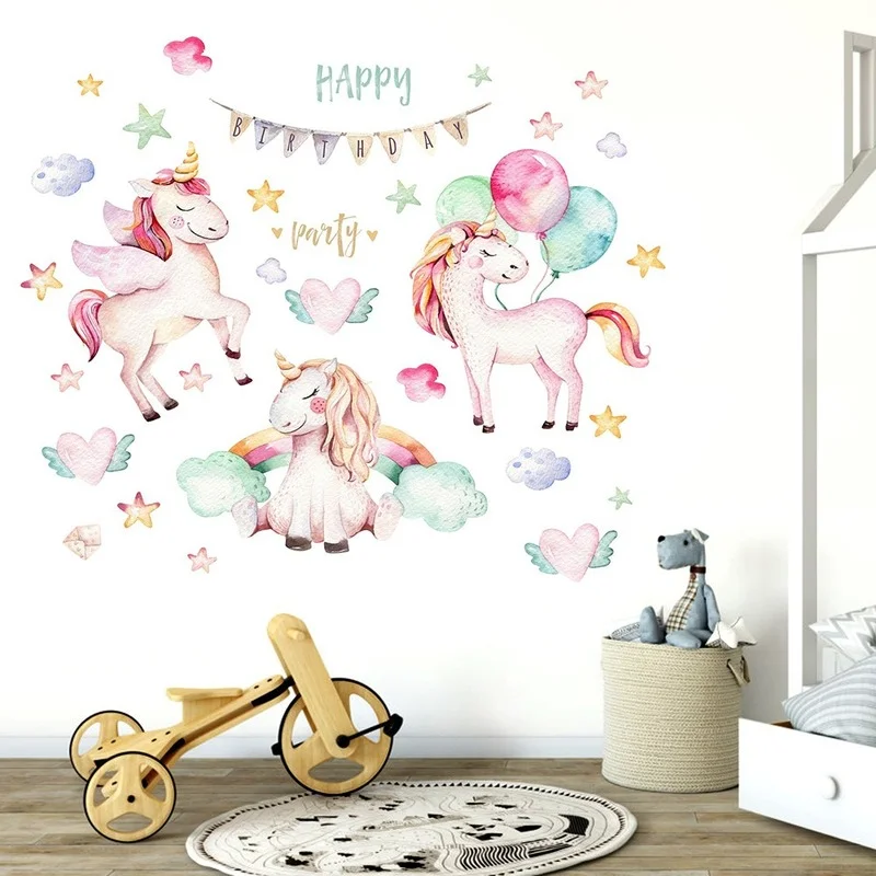 New Cartoon Birthday Unicorn Rainbow Clouds Party PVC Wall Stickers Bedroom Kids Room Decorative Painting Poster Home Decoration
New Cartoon Birthday Unicorn Rainbow Clouds Party PVC Wall Stickers Bedroom Kids Room Decorative Painting Poster Home Decoration