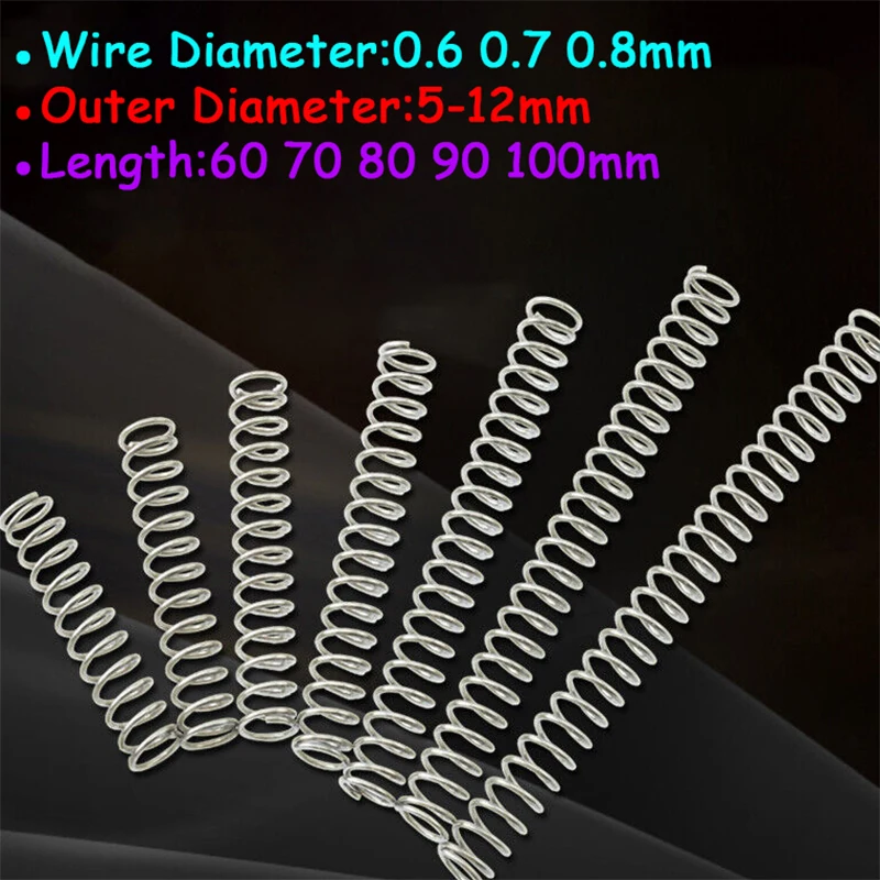 5pcs Wire Diameter 0.6 0.7 0.8mm Galvanized Pressure Small Spring OD 5-12mm Compression Spring Length 60 70 80 90 100mm
5pcs Wire Diameter 0.6 0.7 0.8mm Galvanized Pressure Small Spring OD 5-12mm Compression Spring Length 60 70 80 90 100mm