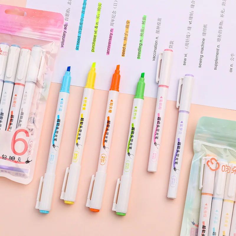 6 PCS Double Tip Highlighter Pens Kawaii Candy Color Manga Markers Midliner Pastel Highlighter Set Stationery
6 PCS Double Tip Highlighter Pens Kawaii Candy Color Manga Markers Midliner Pastel Highlighter Set Stationery