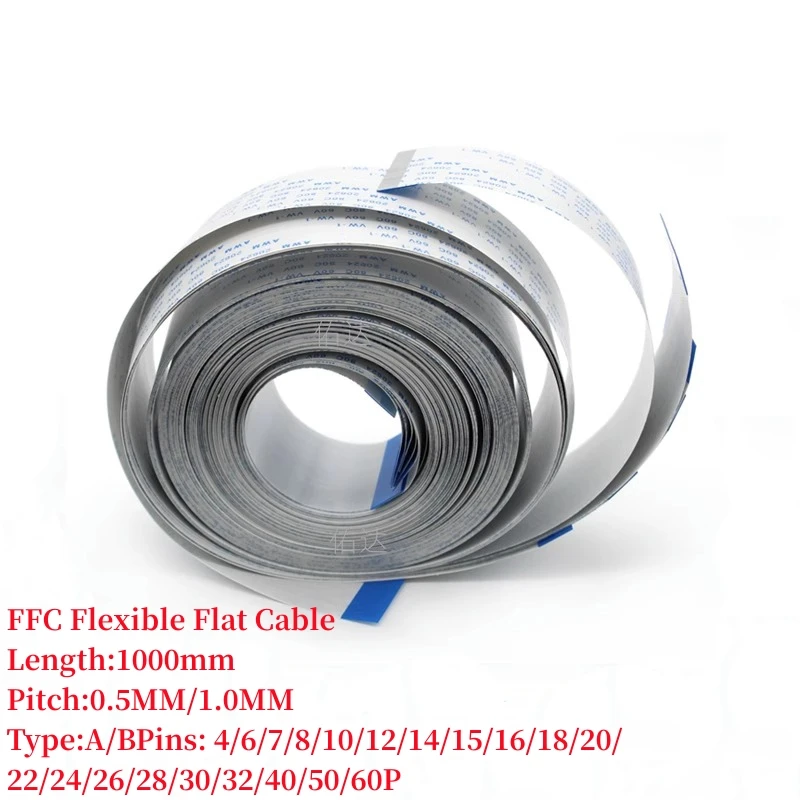 

Гибкий плоский кабель A/B типа FPC FFC 1000 мм AWM 20624 80C 60 в, ленточный провод 4P/6/8/10/12/14/16/20/26/30/40/50/60 контактов
