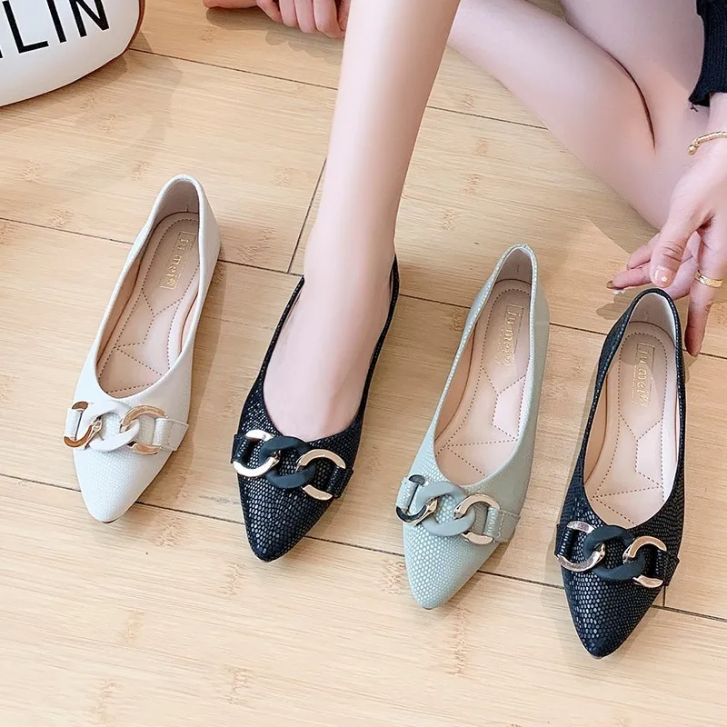 

Single Shoe Female 2023 New Han Version Beef Tendon Spring and Summer Shallow Mouth Flat Pointed Soft Sole Women's Shoes