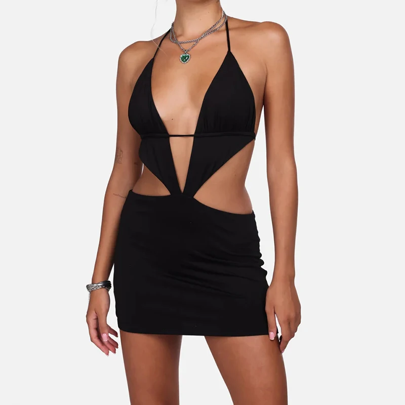 Sleeveless Deep V-neck halter lace up solid sexy hollow dress elegant party Evening Mini Dress Bodycon Vestido Vintage club y2k
Sleeveless Deep V-neck halter lace up solid sexy hollow dress elegant party Evening Mini Dress Bodycon Vestido Vintage club y2k