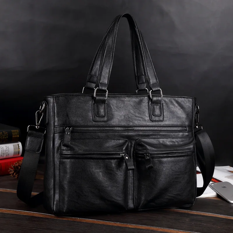 

Сумка-мессенджер Мужская черная, Роскошный деловой портфель на плечо, кожаный тоут для компьютера из воловьей кожи