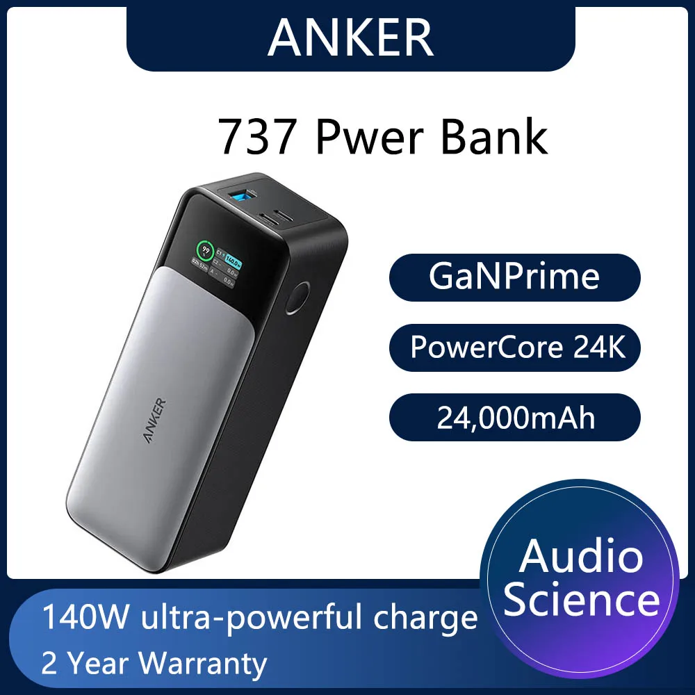 Anker 737 Power Bank PowerCore 24K, 24,000mAh 3-Ports Portable Charger with 140W Output for Laptop,Notebook,Tablet and Phones
Anker 737 Power Bank PowerCore 24K, 24,000mAh 3-Ports Portable Charger with 140W Output for Laptop,Notebook,Tablet and Phones