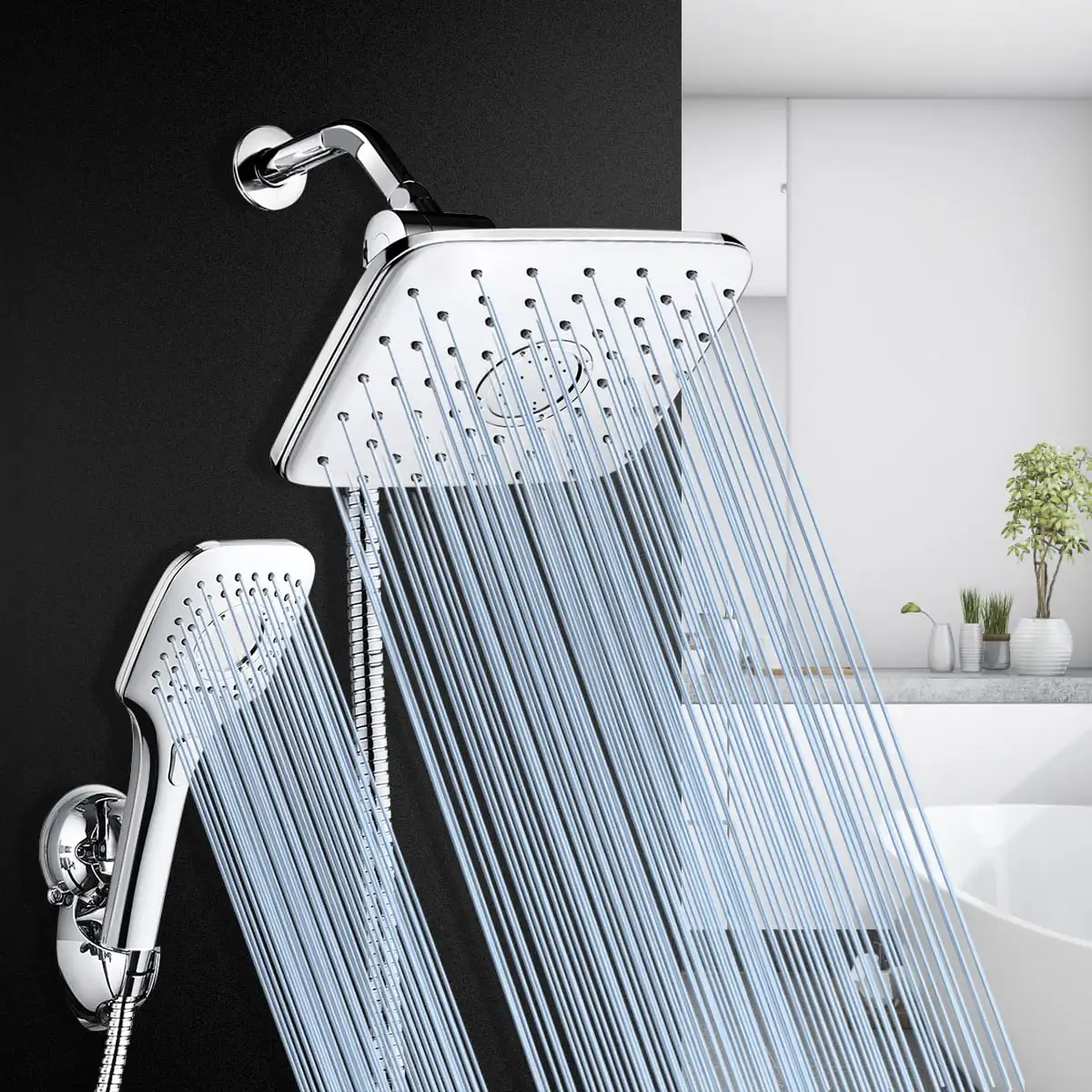 

Shower Head Combo, Adjustable Rainfall Showerhead & Handheld Shower Head Combo with Strong Suction Cup Holder, 3-Way Water Diver