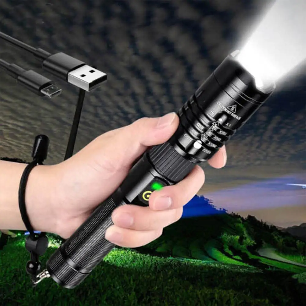 P50 LED Flashlight USB Rechargeable Zoomable Super Bright Strong Light Hand Lantern Outdoor Camp Tactical Safety Flashlight
P50 LED Flashlight USB Rechargeable Zoomable Super Bright Strong Light Hand Lantern Outdoor Camp Tactical Safety Flashlight