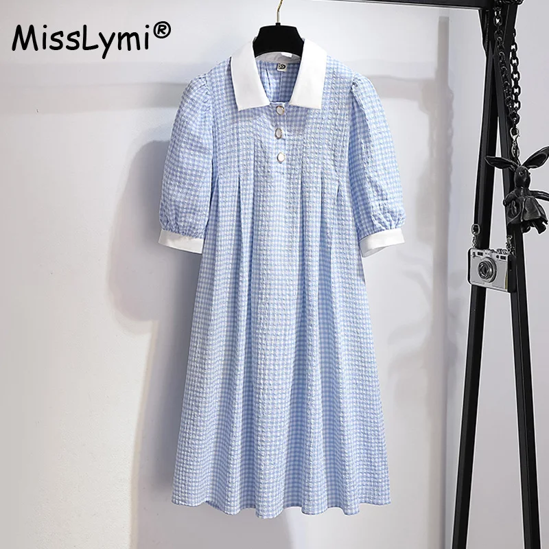 Big Size Women Blue Plaid Dress Summer 2022 Cute Peter Pan Colar Puff Short Sleeve Loose Casual Korean Casual Dresses
Big Size Women Blue Plaid Dress Summer 2022 Cute Peter Pan Colar Puff Short Sleeve Loose Casual Korean Casual Dresses