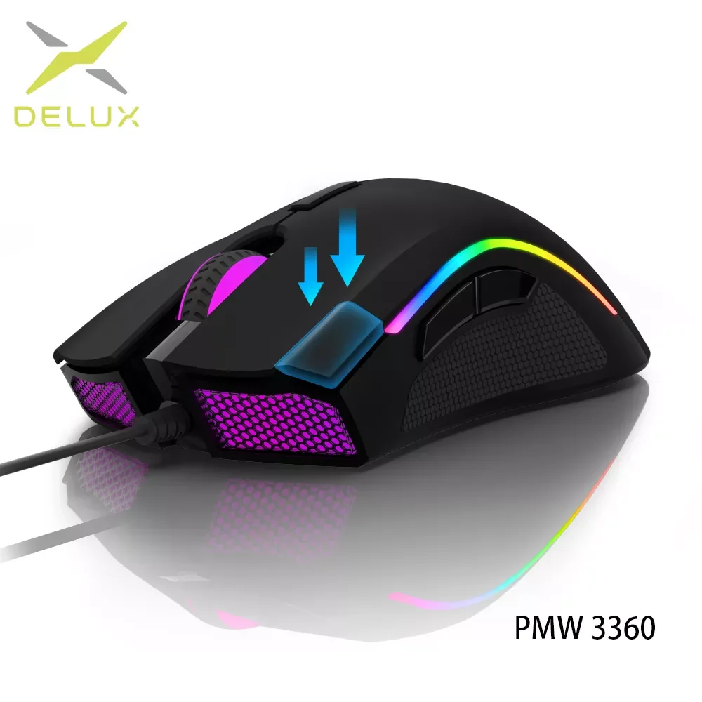 Delux M625 PMW3360 Sensor Gaming Mouse 12000DPI 7 Programmable Buttons RGB Backlight Wired Mice with Fire Key For FPS Gamer
Delux M625 PMW3360 Sensor Gaming Mouse 12000DPI 7 Programmable Buttons RGB Backlight Wired Mice with Fire Key For FPS Gamer