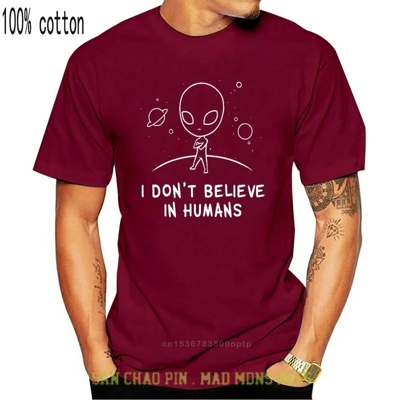 

Забавная футболка 2020, футболка с изображением Головы инопланетянина, НЛО, космического корабля, я не верю в человека, футболка, Мужская футб...