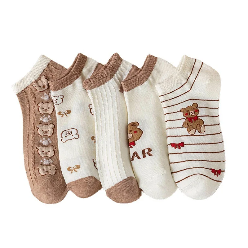 1 Pair Women Kawaii Cartoon Bear Print Short Socks Spring Summer Coffee Color Lady Girl Cute Cotton Socks Set For Women
1 Pair Women Kawaii Cartoon Bear Print Short Socks Spring Summer Coffee Color Lady Girl Cute Cotton Socks Set For Women
