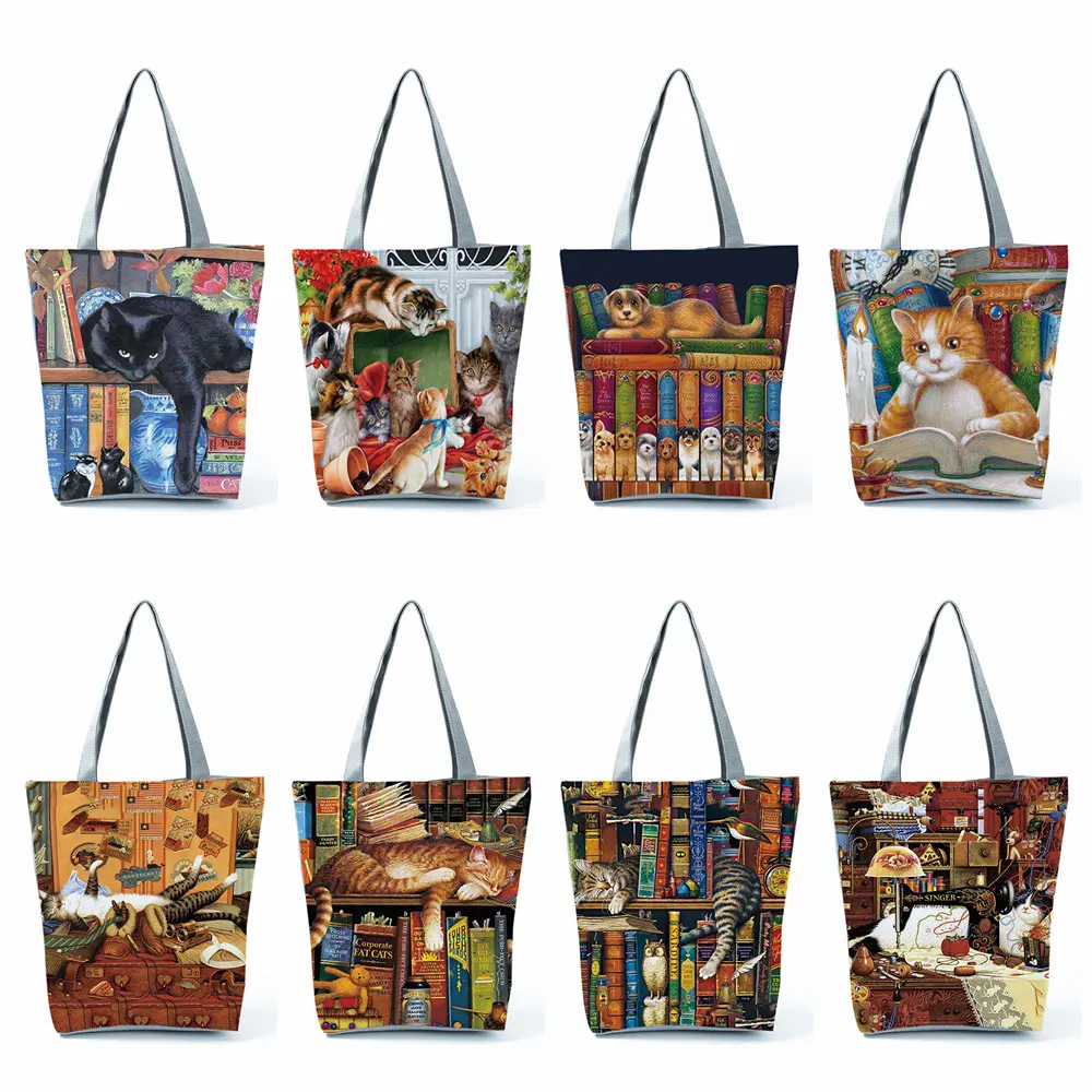 Oil Painting Cat Printed Womens Designer Tote Bags Reusable Shopping Bag Lady Handbags High Capacity Groceries Shoulder Bags
Oil Painting Cat Printed Womens Designer Tote Bags Reusable Shopping Bag Lady Handbags High Capacity Groceries Shoulder Bags