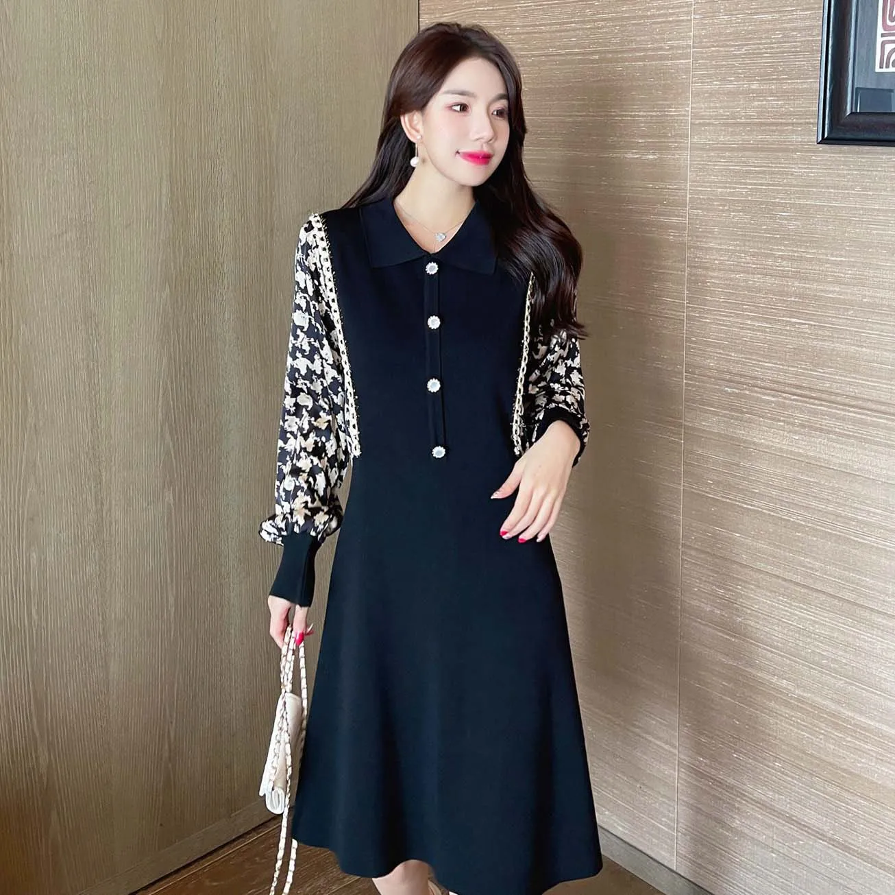 Knitting Party Dress Summer Stitching Polo A-LINE Long Sleeve Dresses Knee-Length Houthion
Knitting Party Dress Summer Stitching Polo A-LINE Long Sleeve Dresses Knee-Length Houthion