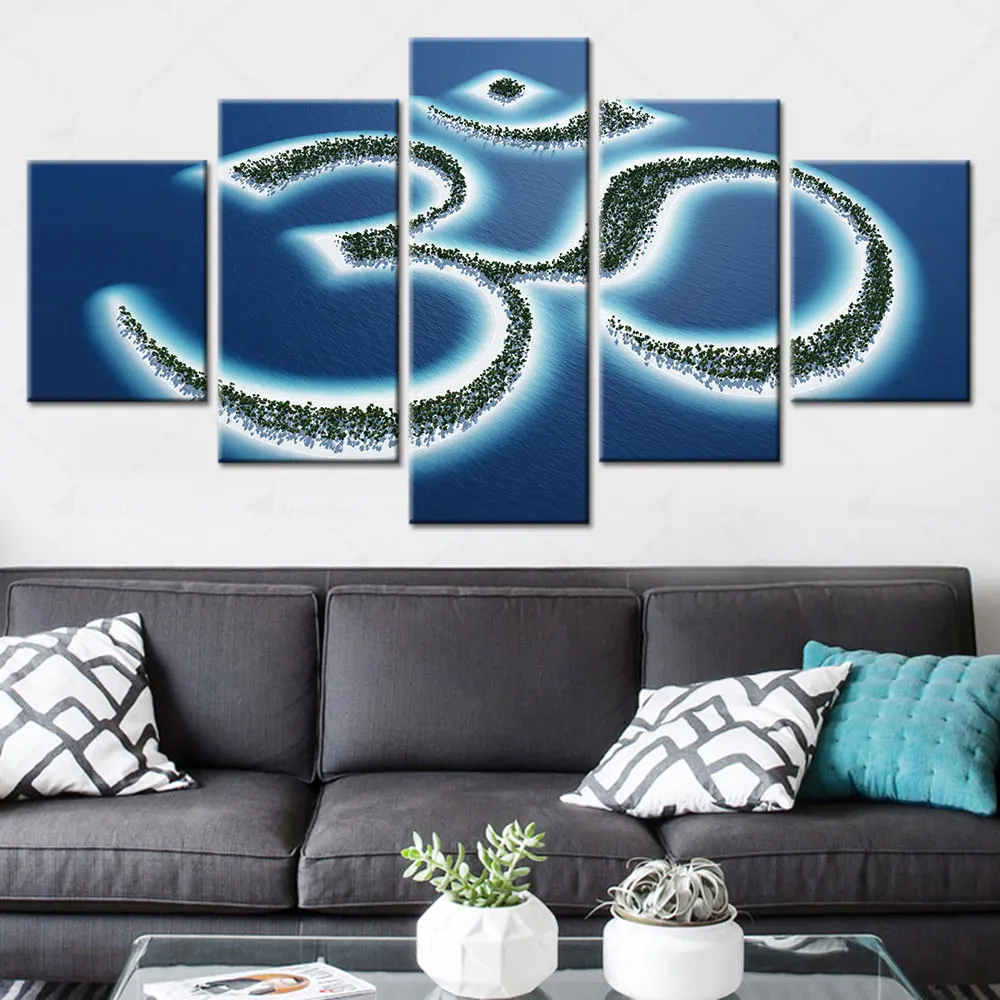 

Artsailing HD 5 Piece Art Islamic Blue Ocean Religious Canvas Prints Decor Wall Pictures for Living Room Modular Cuadros Artwork