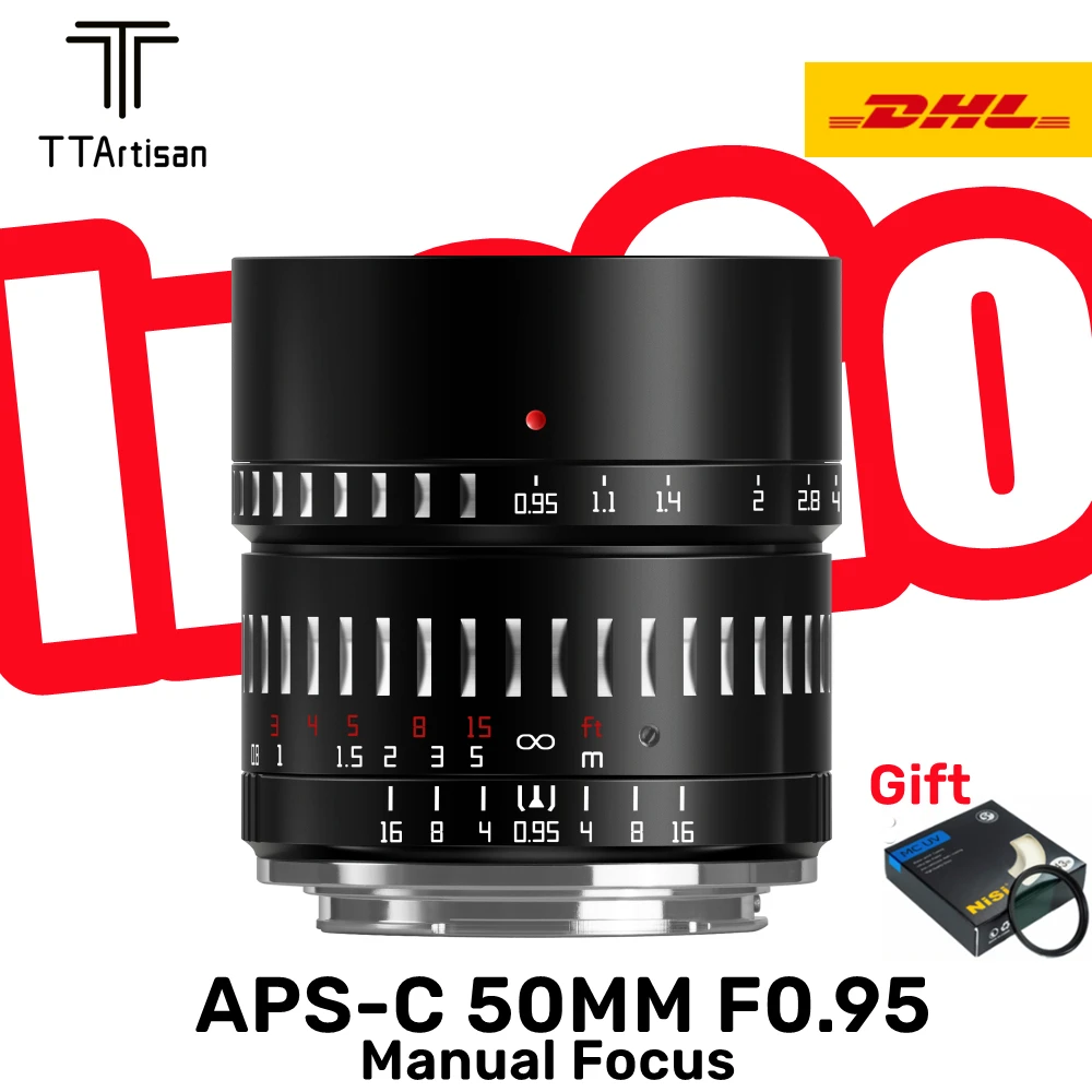 TTartisan 50mm f0.95 APS-C MF Large Aperture Lens For Mirrorless Cameras EOS-M Sony E Fuji X M43 Nikon Z Canon RF Sigma L Mount
TTartisan 50mm f0.95 APS-C MF Large Aperture Lens For Mirrorless Cameras EOS-M Sony E Fuji X M43 Nikon Z Canon RF Sigma L Mount