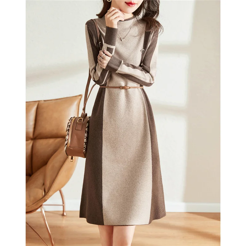 Women's Fashion Simple Contrast Color Patchwork Slim Knitted Sweater Midi Dress Autumn Winter Casual Long Sleeve Dresses Clothes
Women's Fashion Simple Contrast Color Patchwork Slim Knitted Sweater Midi Dress Autumn Winter Casual Long Sleeve Dresses Clothes
