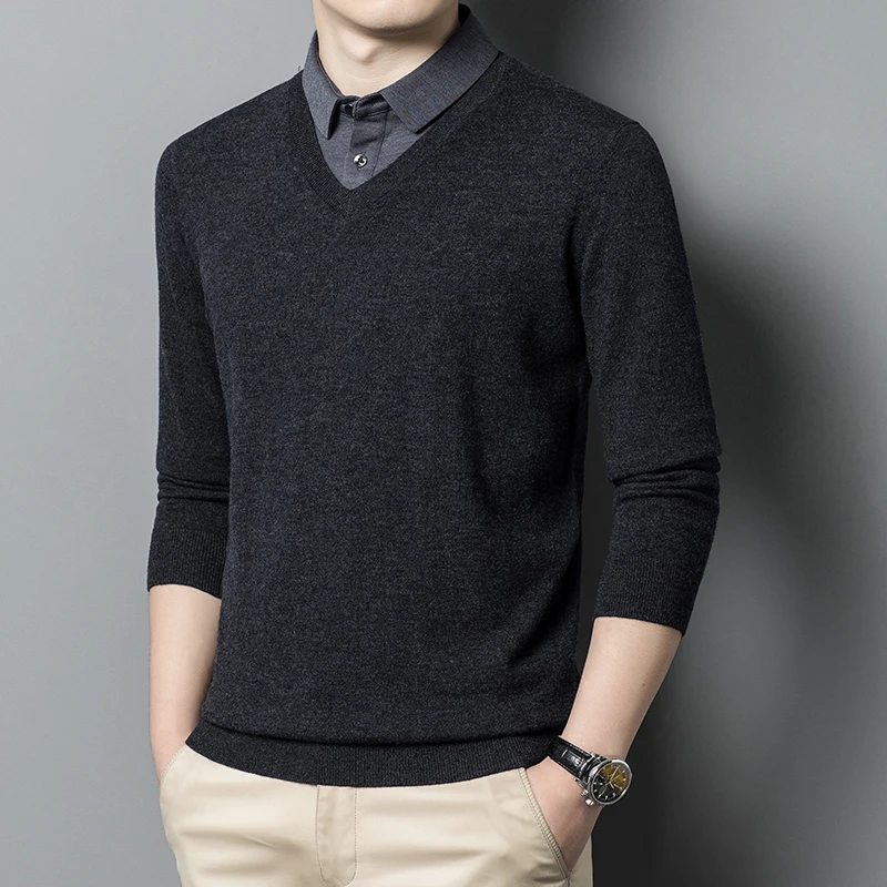 Новый брендовый мужской свитер на весну и осень, имитация двух предметов, повседневный модный теплый свитер из 100% чистой шерсти 
Новый брендовый мужской свитер на весну и осень, имитация двух предметов, повседневный модный теплый свитер из 100% чистой шерсти