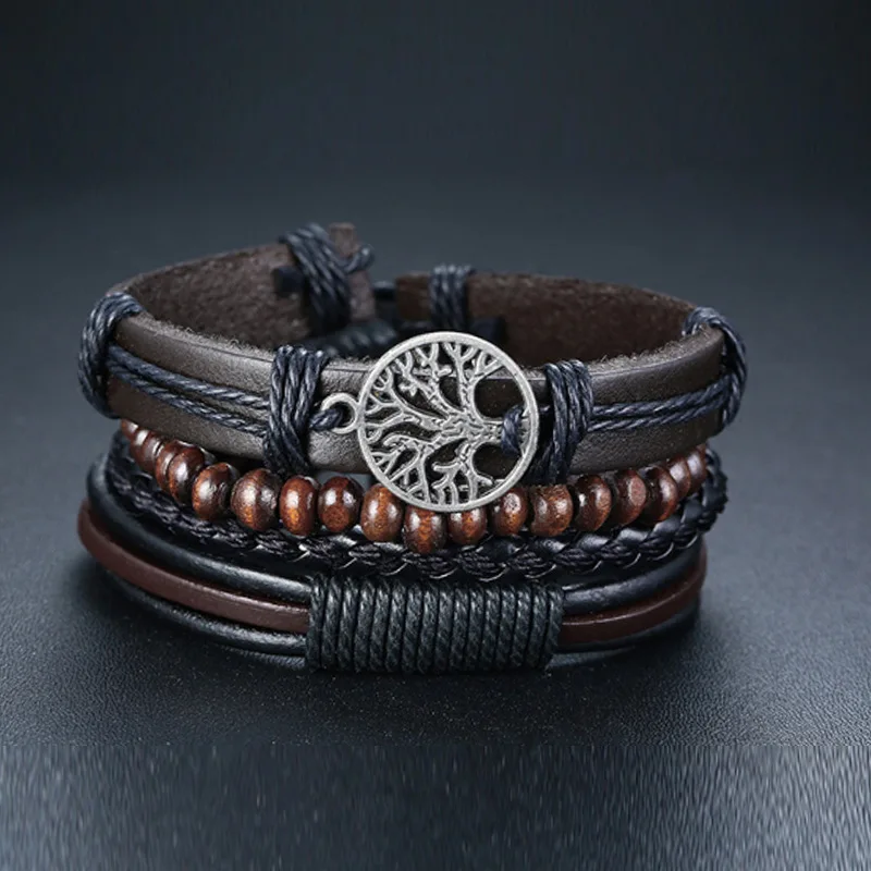 4Pcs/ Set Braided Wrap Leather Bracelets for Men Vintage Life Tree Rudder Charm Wood Beads Ethnic Tribal Wristbands
4Pcs/ Set Braided Wrap Leather Bracelets for Men Vintage Life Tree Rudder Charm Wood Beads Ethnic Tribal Wristbands