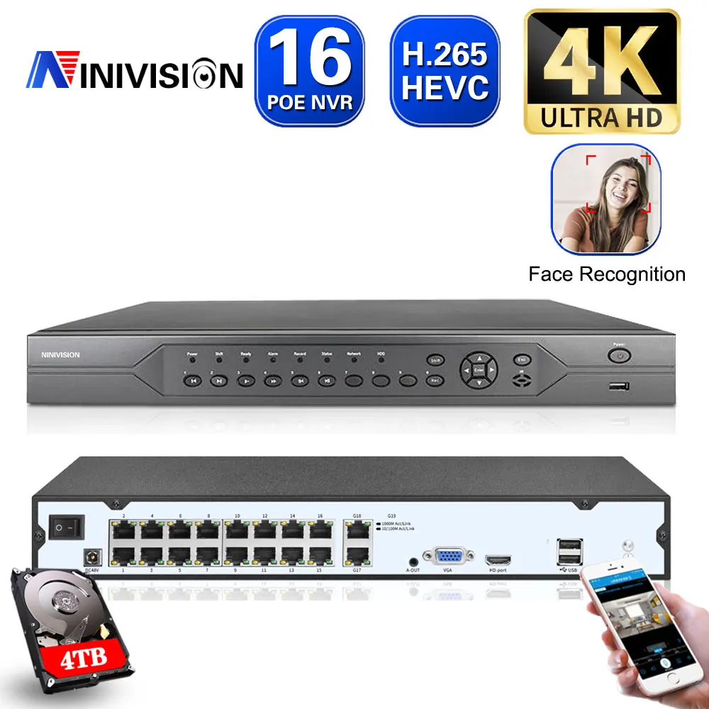 4K 16CH Face Detection POE NVR H.265 Surveillance Security Video Recorder For POE IP Camera (1080P/2MP/4MP/5MP/8MP/4K)
4K 16CH Face Detection POE NVR H.265 Surveillance Security Video Recorder For POE IP Camera (1080P/2MP/4MP/5MP/8MP/4K)