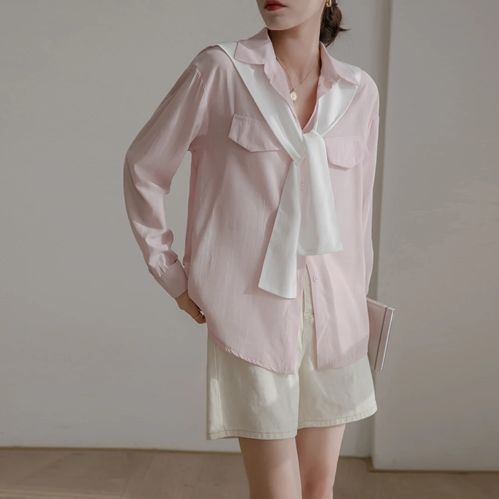 Fashion Blouse With Shawl Chic Loose Shirt Tops Women's Long Sleeves White Versatile Fashion Korean Style Spring Women's Tops
Fashion Blouse With Shawl Chic Loose Shirt Tops Women's Long Sleeves White Versatile Fashion Korean Style Spring Women's Tops