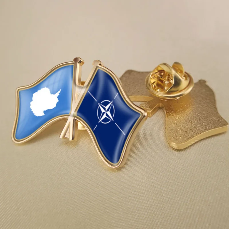 

Antarctica and NATO North Atlantic Treaty Organization Crossed Double Friendship Flags Lapel Pins Brooch Badges