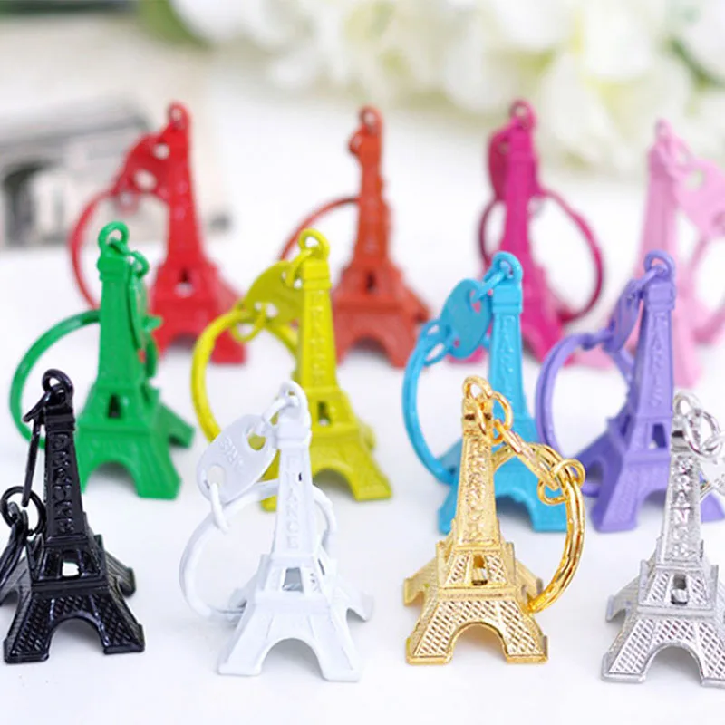 

10/50pcs Mini Colorful Paris Eiffel Tower Keychain Key Holder Retro Adornment French Metal Model Souvenirs Keychains Gift