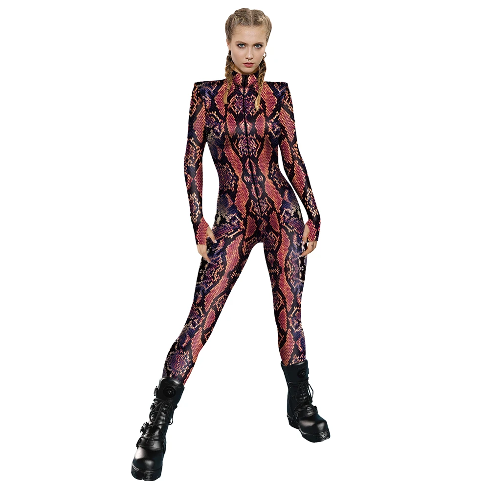 

Snake Fish Scales Pattern Skull Cosplay Jumpsuits Printed Sexy Women Party Performance Casual Elastic Streetwear Female Clothing