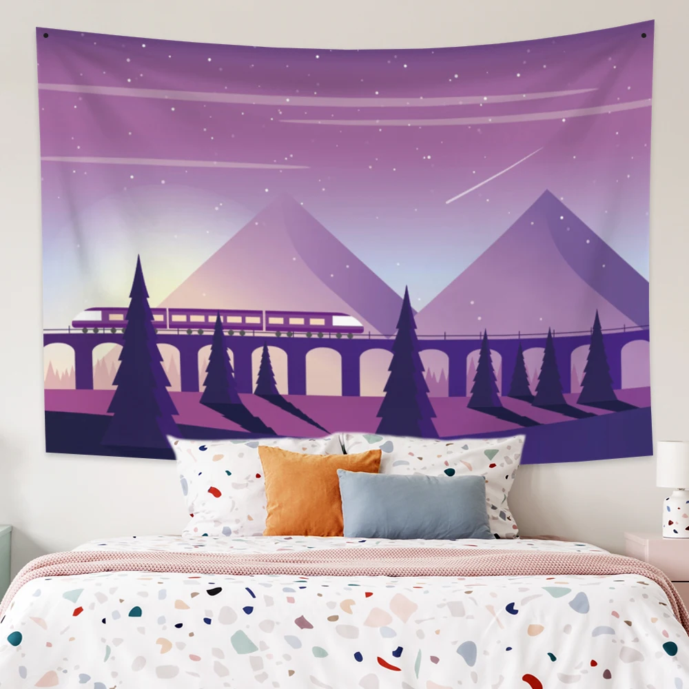

Anime Tapestry Simple American Landscape Mountains Ocean Desert Sunrise Sunset Wall Hanging Kawaii Room Decor Customization